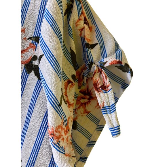 Floral & Striped Dress XL Short Sleeve Tie Sleeve Detail Zipper Feminine Cute - Picture 5 of 9